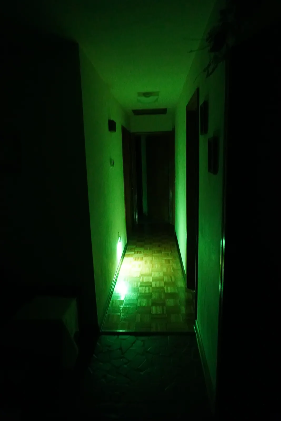 Lit hallway view