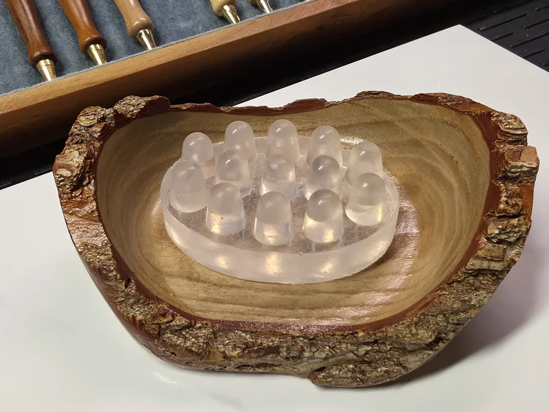 Clear soap bar sample from active ExE Fabrication product development.