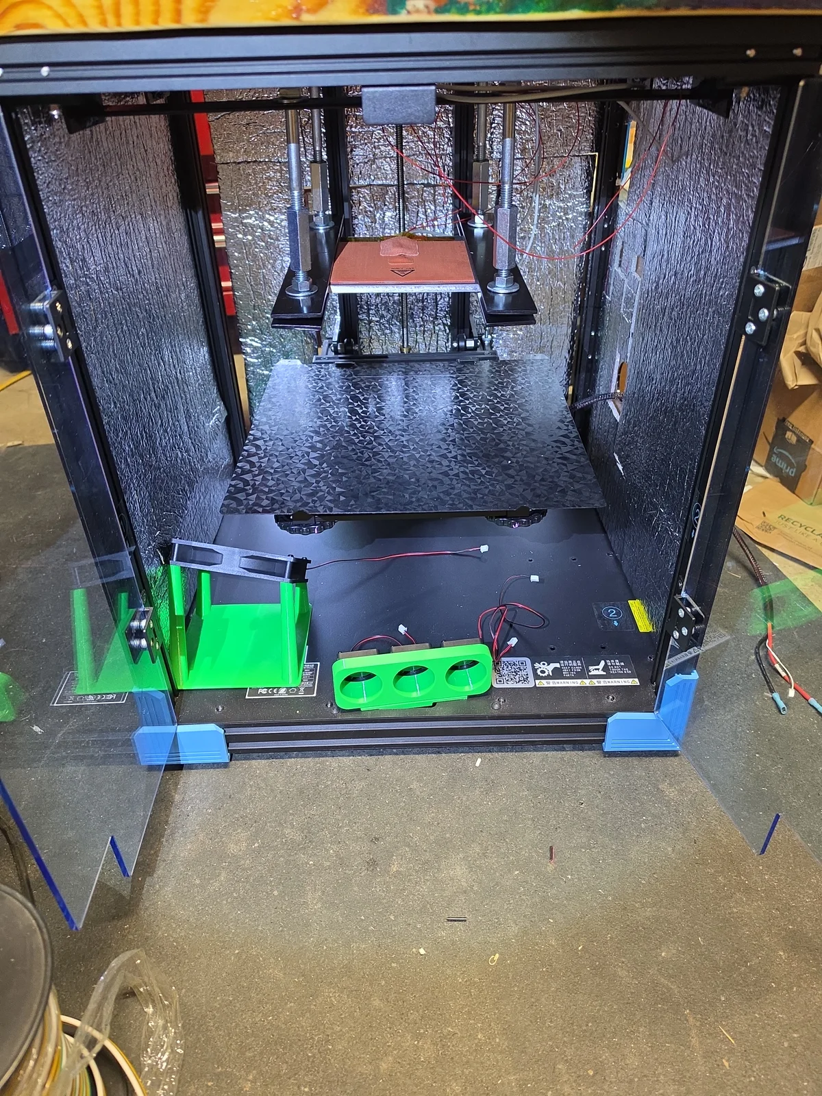 Heating chamber controls and wiring used for feedback and remote control testing.