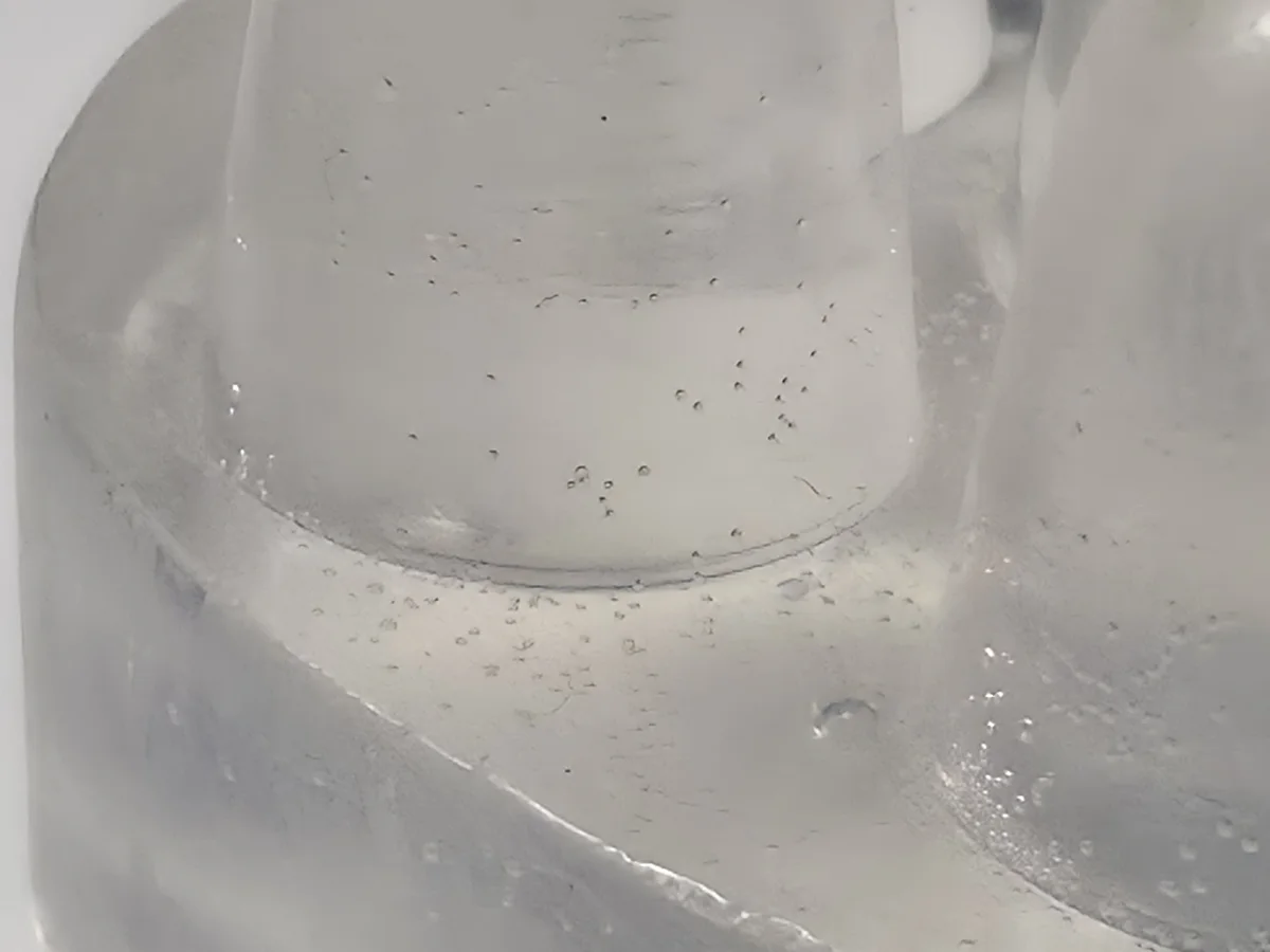 Closeup of a clear soap sample from ExE Fabrication.