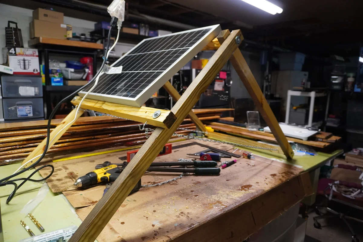 Workbench staging for Shed Solar hardware and field-system preparation.